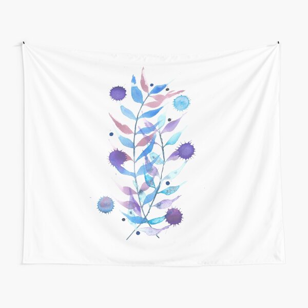 Minimal floral watercolor with blue and purple tones Tapestry