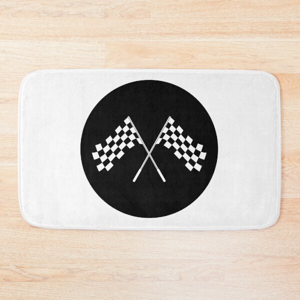 Item preview, Crossed black and white checkered flags logo conceptual of motor sport, isolated on dark round background designed and sold by Tae Mi.