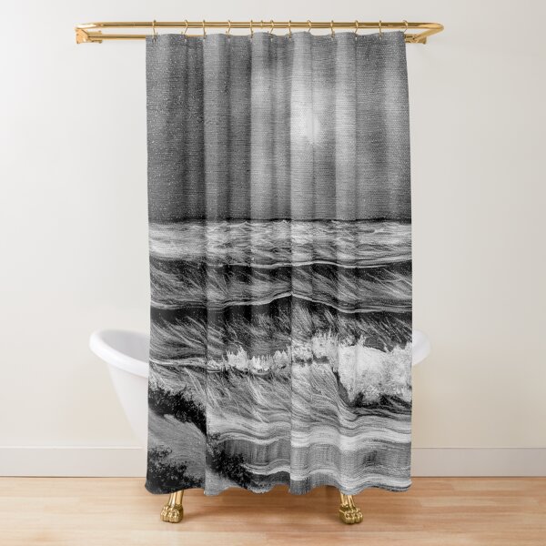 Black and White Grassy Beach Shower Curtain