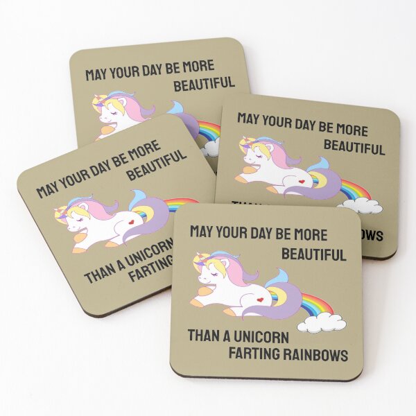Item preview, Funny magical unicorn farting rainbows in pastel birthday wish for kids designed and sold by portrait4you.