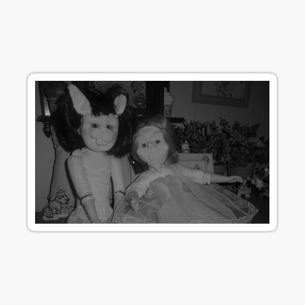 "Wanna play a game creepy doll art photography" Sticker for Sale by
