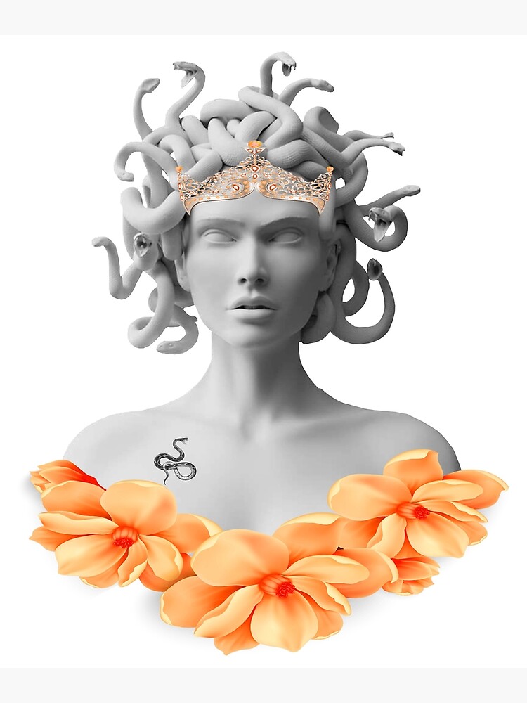 Medusa Gorgon Greek Mythology Orange Floral | Poster