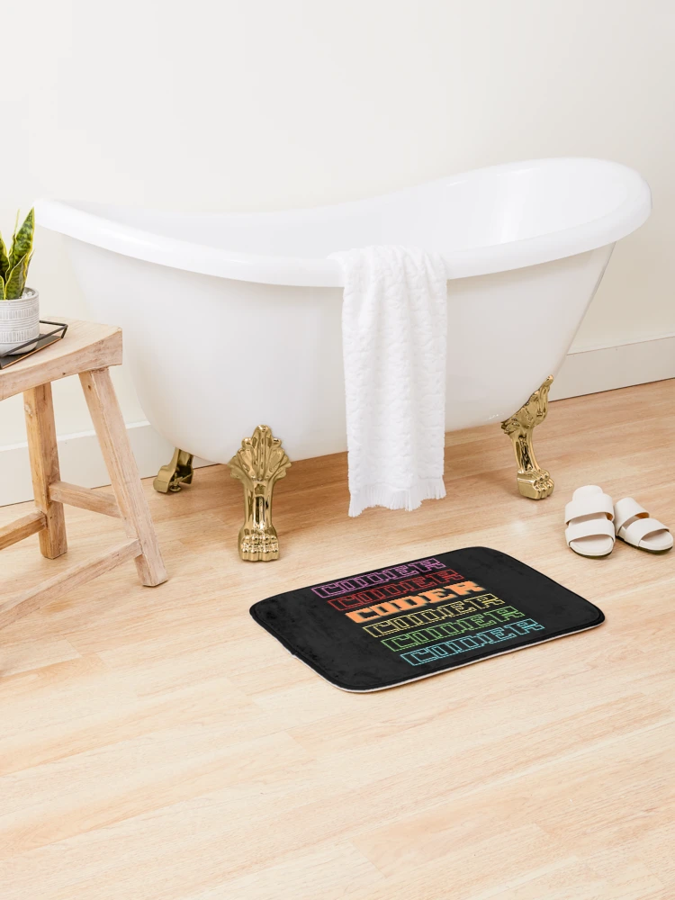 Thumbnail 2 of 6, Bath Mat, Coder Coder| Colorful Coding/Coder software engineer developer programmer geek coder STEM designed and sold by brinikki.