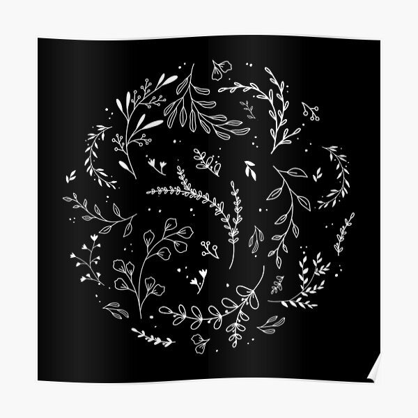 "White floral pattern, white botanical print, white floral art" Poster