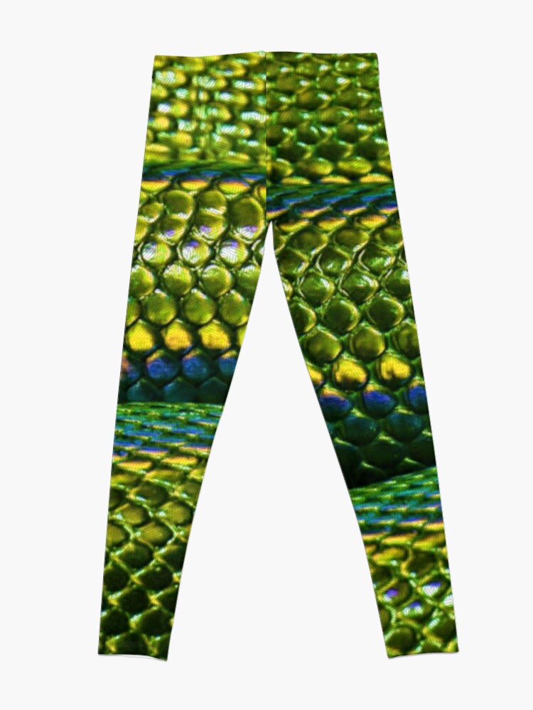 Bright Green Snake Reptile Scales Pattern Photograph  Leggings