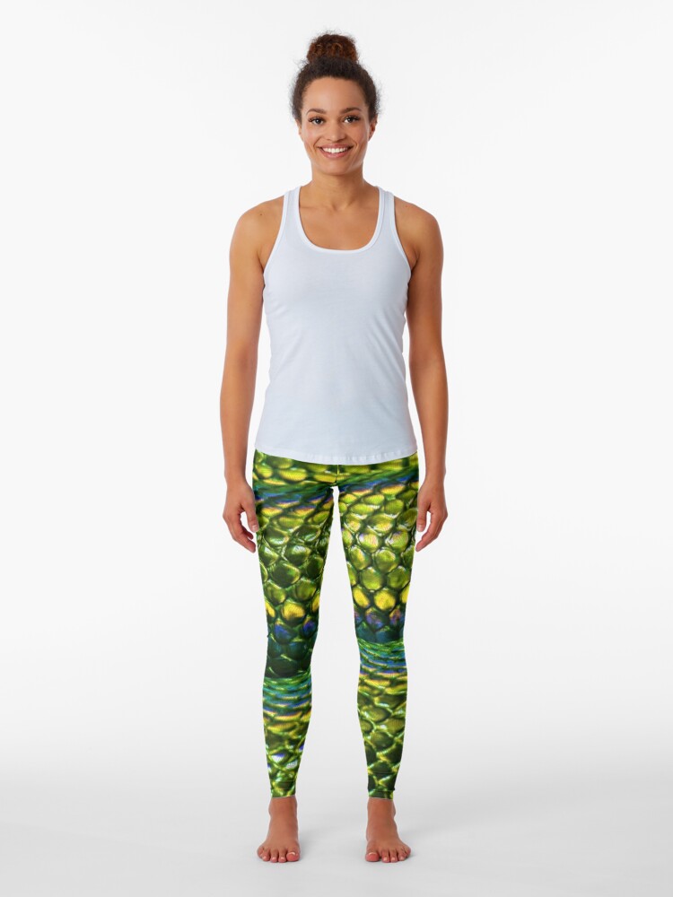 Bright Green Snake Reptile Scales Pattern Photograph  Leggings