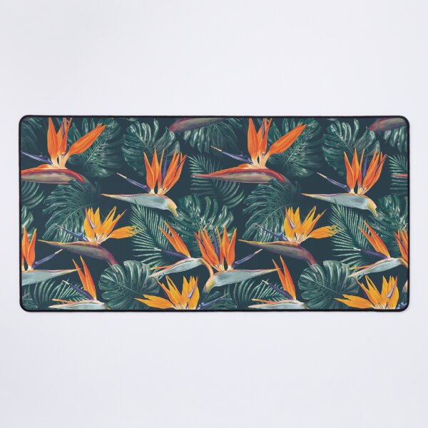 Ornamental Pattern With Orange Color Flowers Desk Mat