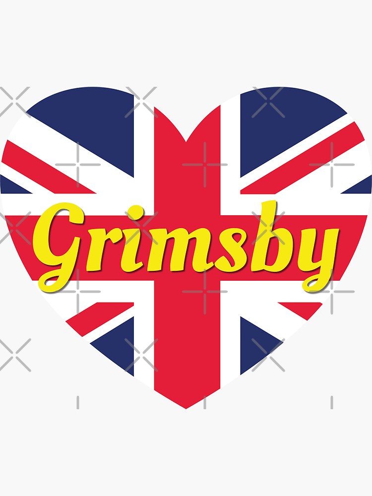 "Grimsby England UK British Union Flag Heart (White) Grimsby" Sticker