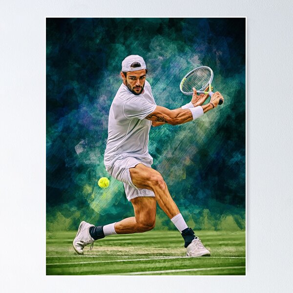 "Matteo Berrettini plays slice. Digital artwork print poster. Tennis