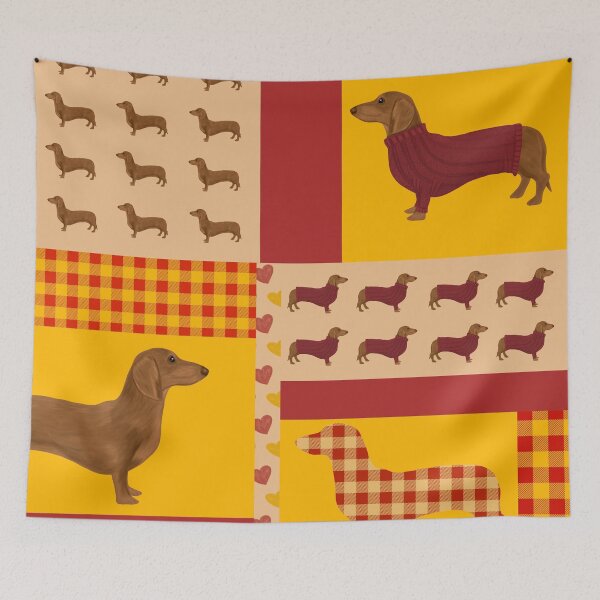Item preview, Dachshund Patchwork Pattern - Red and Yellow designed and sold by Kittys-Art.