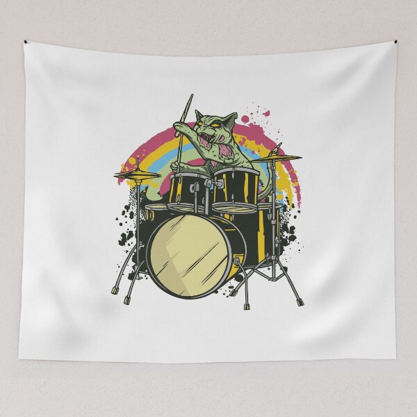 Item preview, Cat Zombie drummer rock band  designed and sold by TRIBExSPACE.