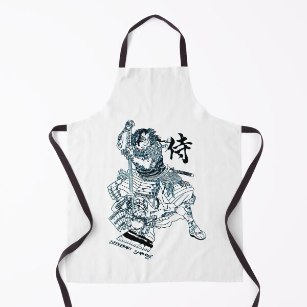 Item preview, Samurai Design LinoPrint - Swordman in duel. Black with blue line art designed and sold by SeekerArt.