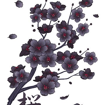 Artwork thumbnail, Falling Black Sakura Cherry Blossom by arterialmotive