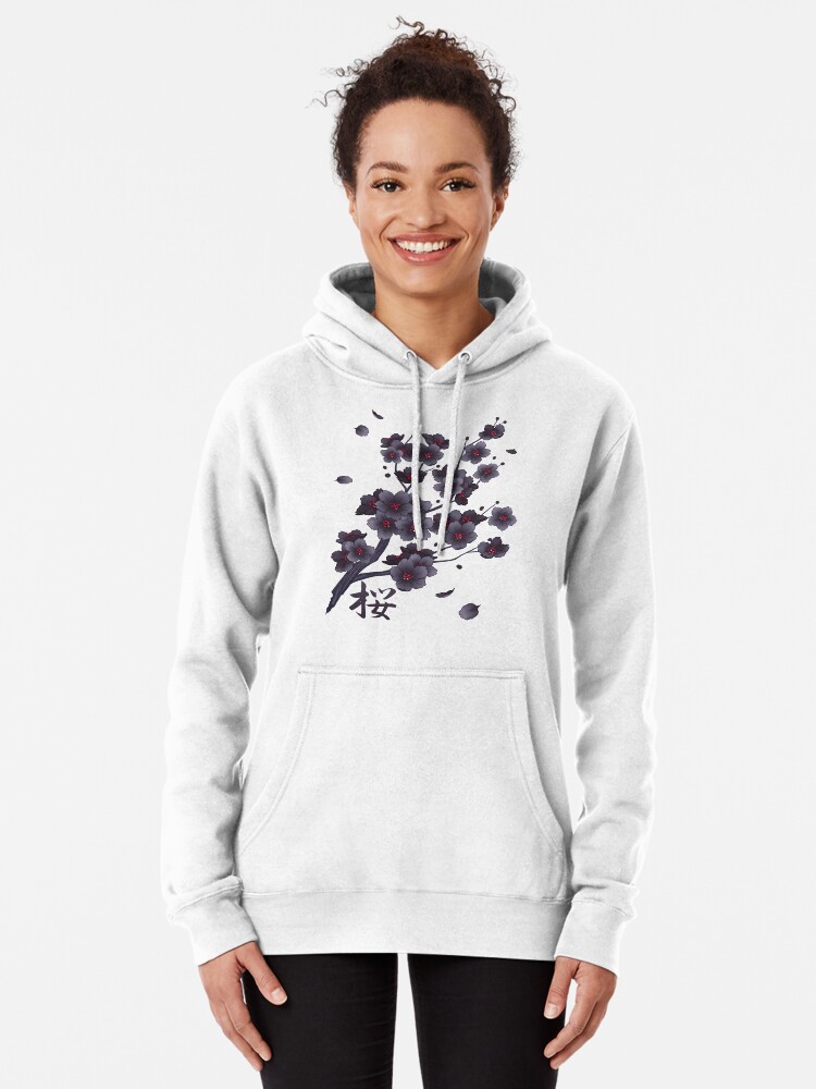 Falling Black Sakura Cherry Blossom Pullover Hoodie