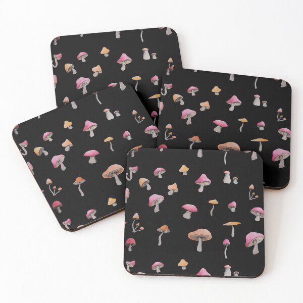 Item preview, simple red and orange mushroom pattern (black background) designed and sold by -Lily-Anne-.