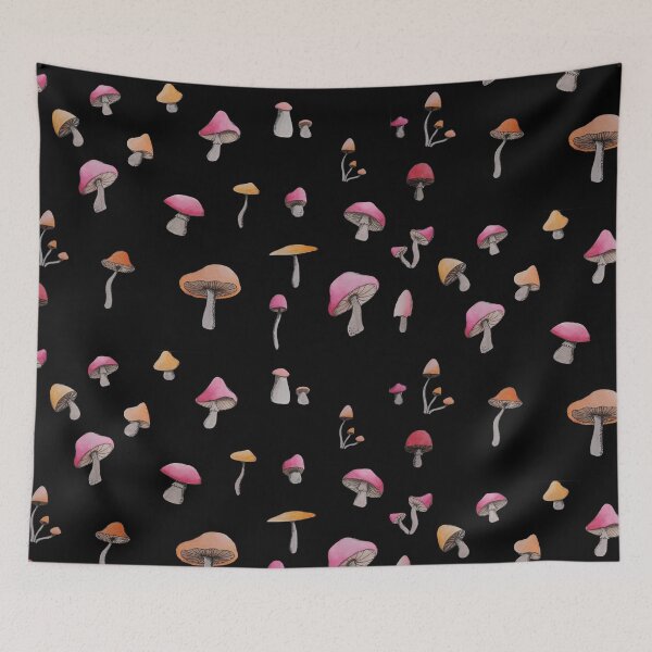 Item preview, simple red and orange mushroom pattern (black background) designed and sold by -Lily-Anne-.