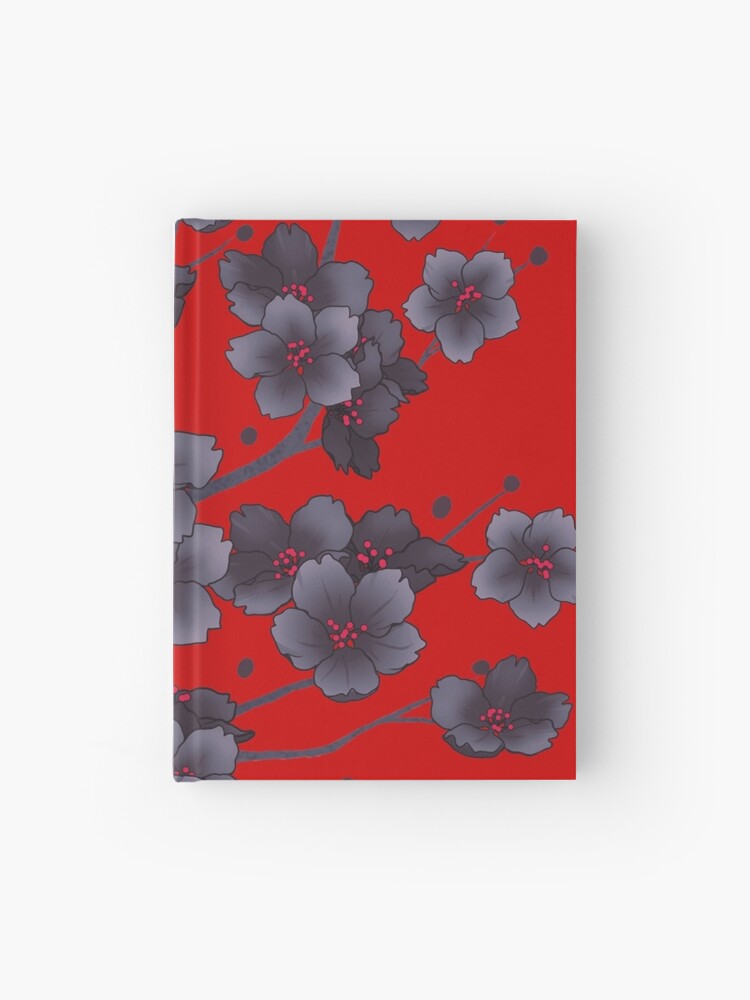 Cuaderno de tapa dura «Caída de ramas de flor de cerezo de Sakura negro  sobre rojo» de arterialmotive | Redbubble