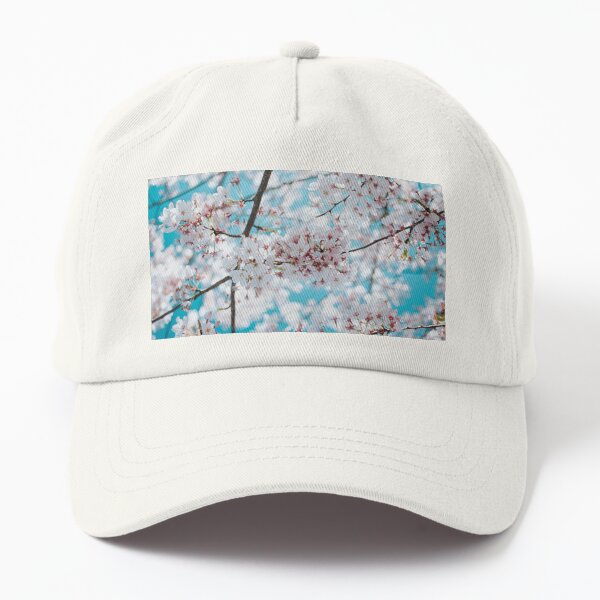 Cool Cherry Morning - Fine Art Photograph of Spring Cherry Blossoms with Bright Blue Sky Dad Hat