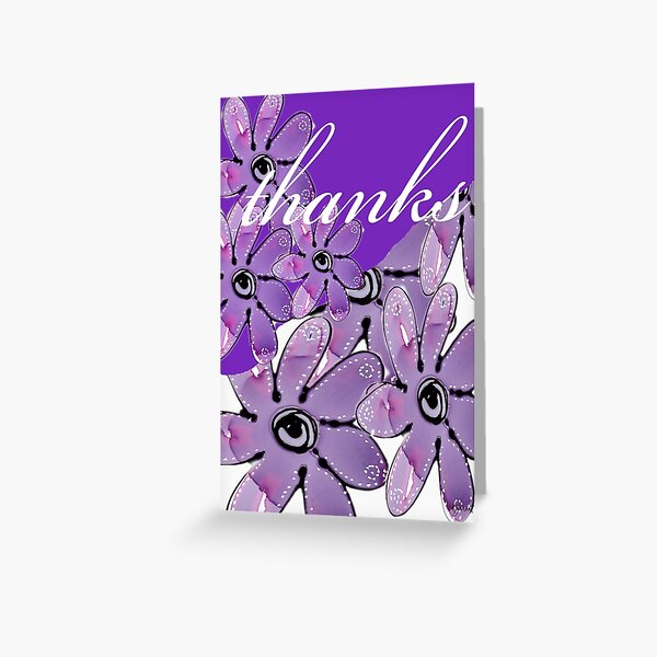Thanks with Whimsical Purple Flowers Greeting Card