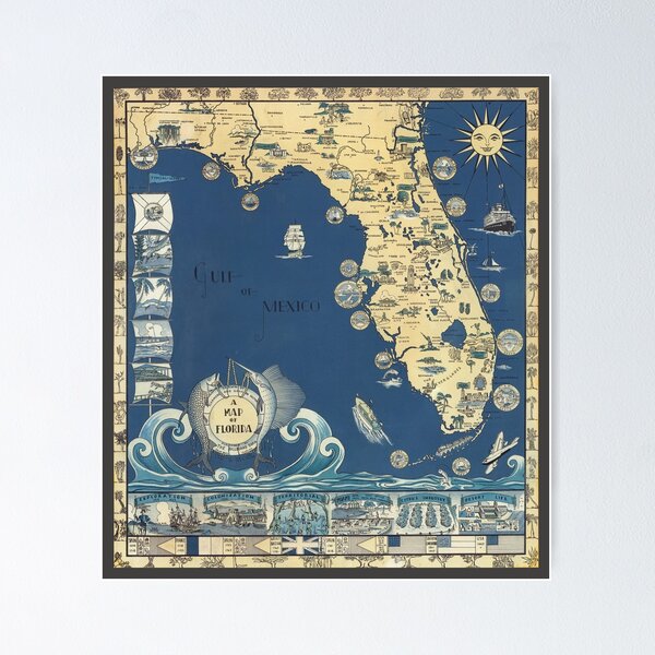 Item preview, Map of Florida 1935 designed and sold by Designs by Kool Kat.