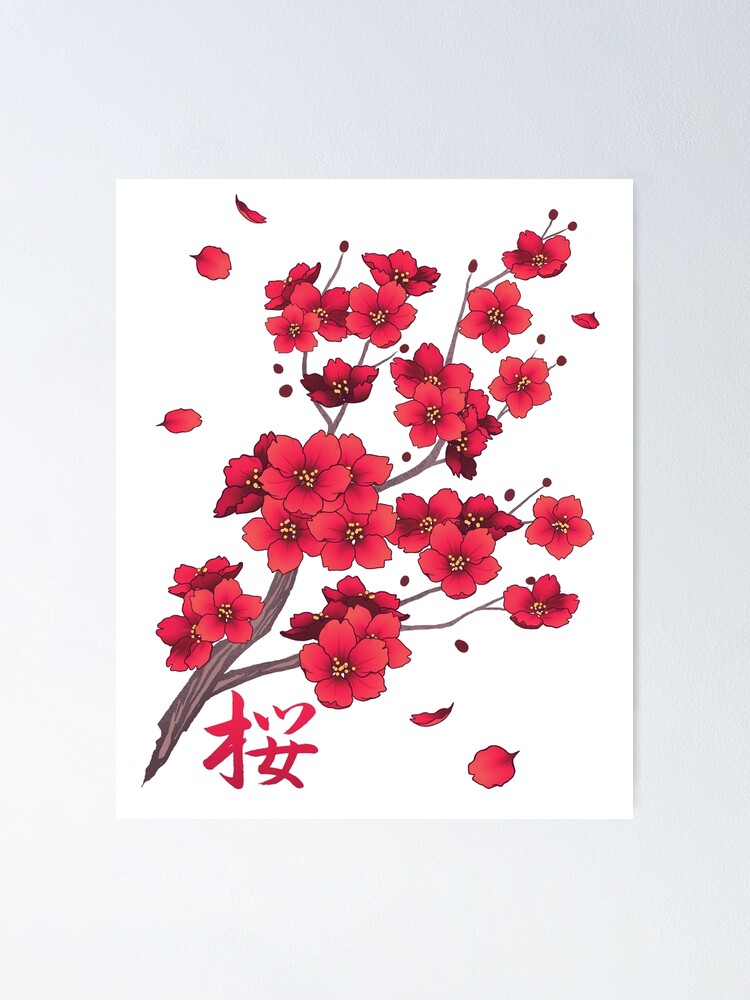 Póster «Caída de pétalos de flor de cerezo rojo Sakura» de arterialmotive |  Redbubble