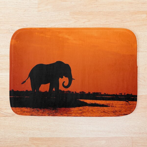 Elephant Silhouette in the sunset Bath Mat