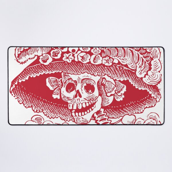 Calavera Catrina | Day of the Dead | Dia de los Muertos | Skulls and Skeletons | Vintage Skeletons | Red and White | Desk Mat
