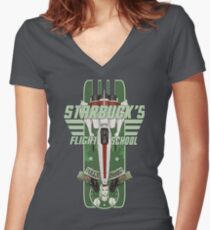 STARBUCK'S FLIGHT SCHOOL Women's Fitted V-Neck T-Shirt
