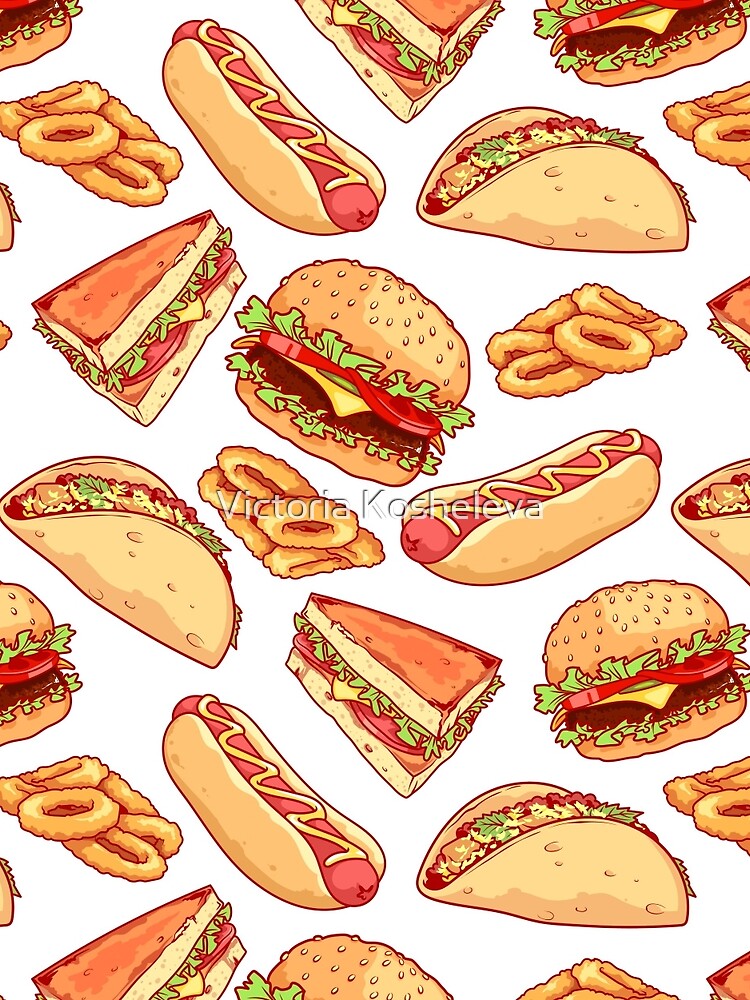 Pattern with burgers, sandwiches, tacos, hot dogs and onion rings. by yaaavi