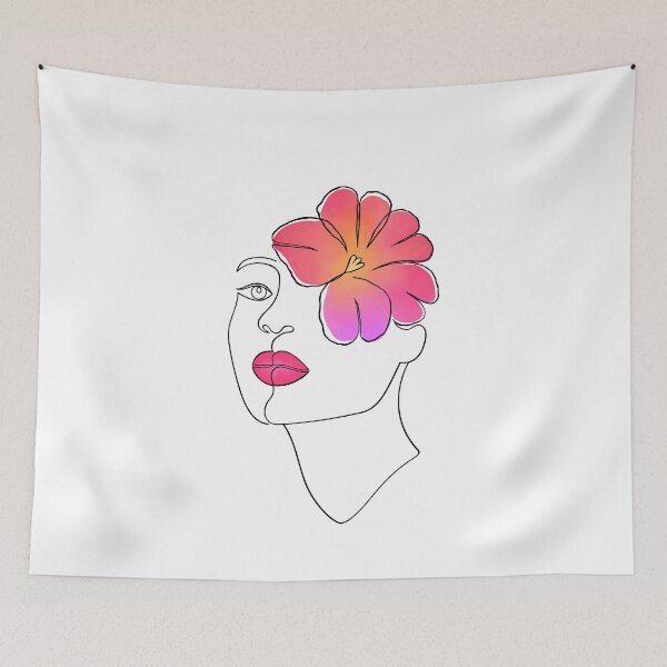 Item preview, Minimalist Line Art Woman Pink Flower designed and sold by Designs24U.