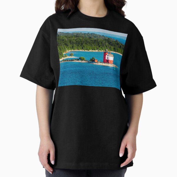 Round Island Light watching over Lake Michigan on Mackinac Island Oversized T-Shirt
