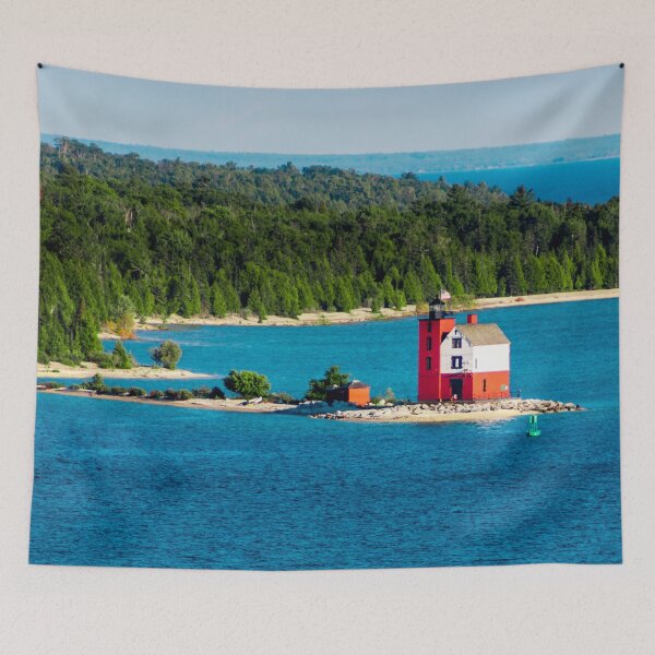 Item preview, Round Island Light watching over Lake Michigan on Mackinac Island designed and sold by Michael Deemer.