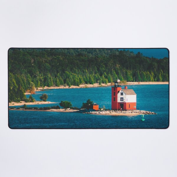 Item preview, Round Island Light watching over Mackinac Island designed and sold by Michael Deemer.