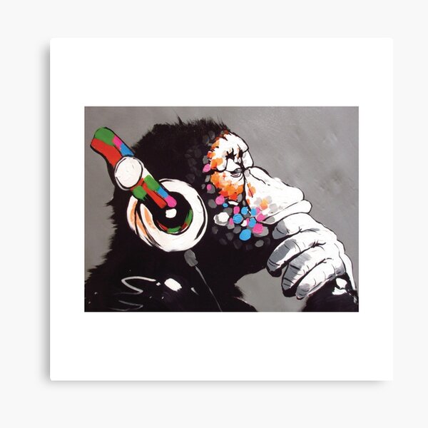 120cm x 80cm large canvas not Banksy Street Art Print DJ Monkey ape Painting