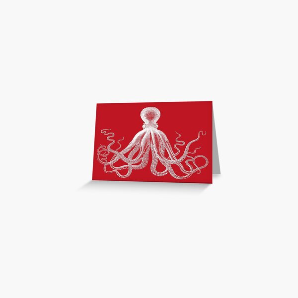Octopus | Vintage Octopus | Tentacles | Sea Creatures | Nautical | Ocean | Sea | Beach | Red and White | Greeting Card
