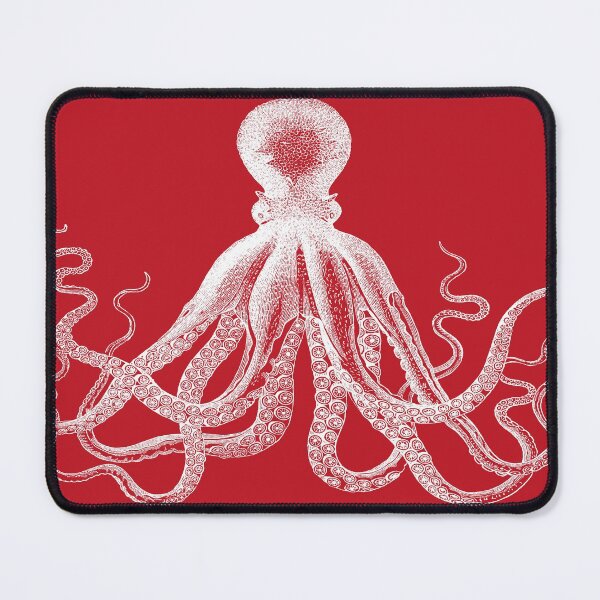 Octopus | Vintage Octopus | Tentacles | Sea Creatures | Nautical | Ocean | Sea | Beach | Red and White | Mouse Pad