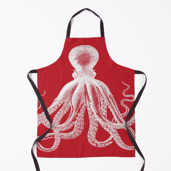 Octopus | Vintage Octopus | Tentacles | Sea Creatures | Nautical | Ocean | Sea | Beach | Red and White | Apron