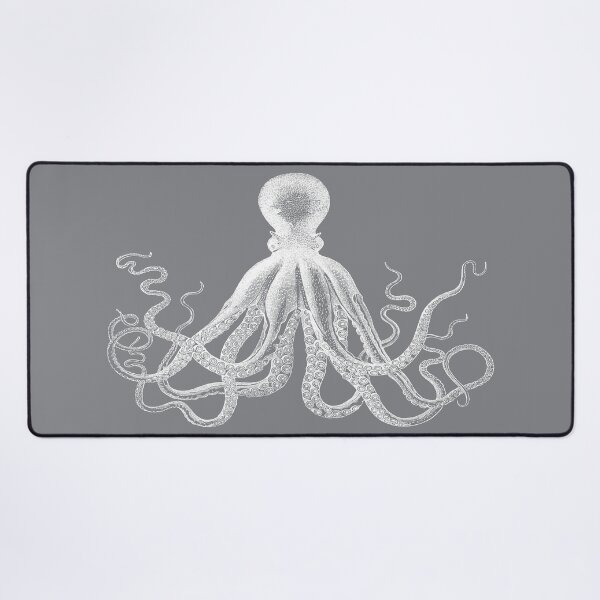 Octopus | Vintage Octopus | Tentacles | Sea Creatures | Nautical | Ocean | Sea | Beach | Grey and White | Desk Mat