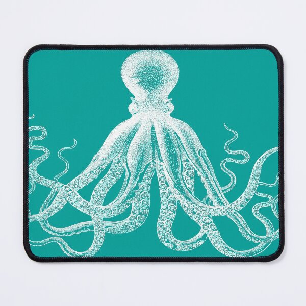 Octopus | Vintage Octopus | Tentacles | Sea Creatures | Nautical | Ocean | Sea | Beach | Teal and White | Mouse Pad