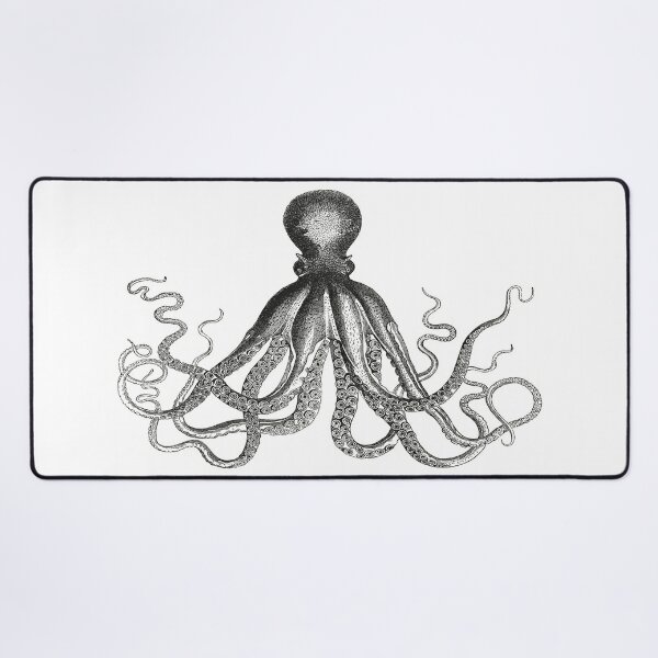 Octopus | Vintage Octopus | Tentacles | Sea Creatures | Nautical | Ocean | Sea | Beach | Black and White |  Desk Mat