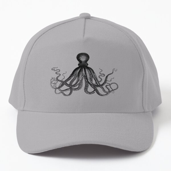 Octopus | Vintage Octopus | Tentacles | Sea Creatures | Nautical | Ocean | Sea | Beach | Black and White | Baseball Cap
