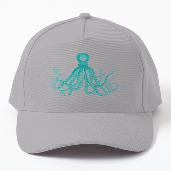 Octopus | Vintage Octopus | Tentacles | Sea Creatures | Nautical | Ocean | Sea | Beach | Teal and White | Baseball Cap