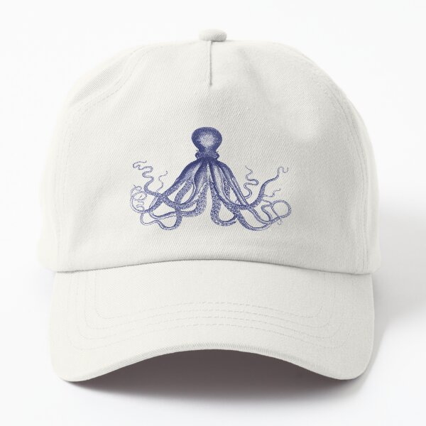 Octopus | Vintage Octopus | Tentacles | Sea Creatures | Nautical | Ocean | Sea | Beach | Navy Blue and White | Dad Hat