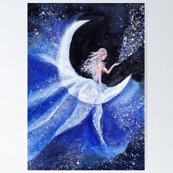 Artikelvorschau, Blaue Mondgalaxie-Dame. Fantasy Space Mädchen, das Sterne schafft entworfen und verkauft von Goldstarwork.