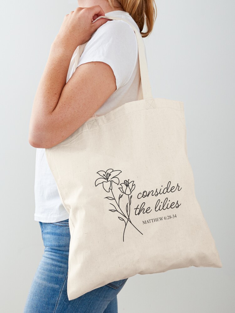 Lilies Christian Canvas Tote Bag Fall Wildflowers Bible Verse Gift