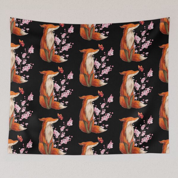 Item preview, Japanese Fox Cherry blossom Flower sakura trees Kawaii designed and sold by lydiamoranart.