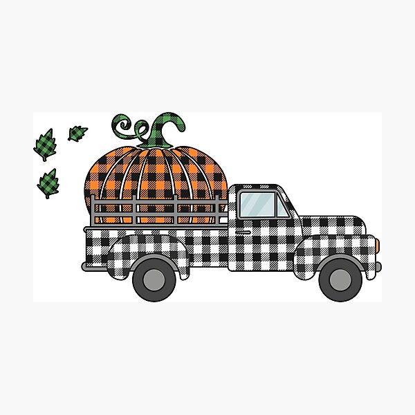 Item preview, Hello Fall: Plaid Farm Truck with Pumpkin designed and sold by Happy Puppy Print On Demand.