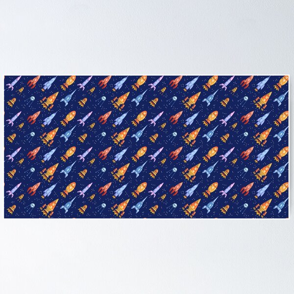 Item preview, Seamless space texture with spaceships and stars on a dark background designed and sold by Veleri.