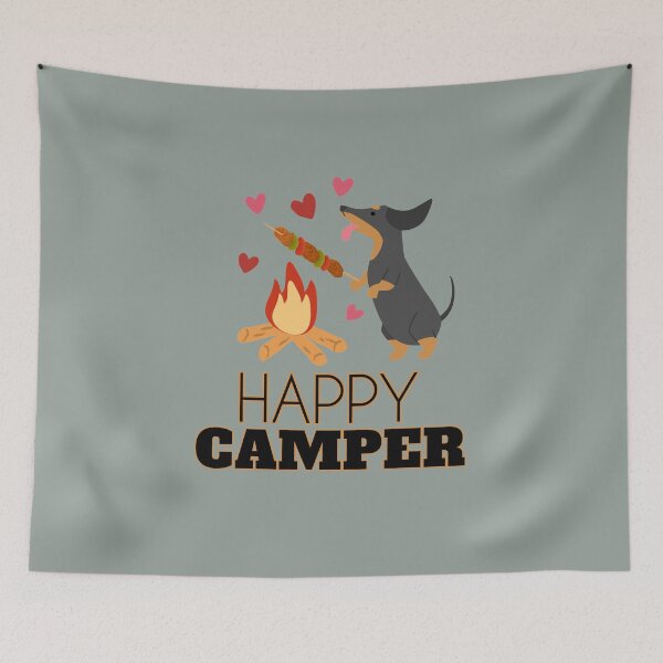 Item preview, Cute Happy Camper Dog | Campfire Dachshund  designed and sold by JooArtPrints  ★★★★★.