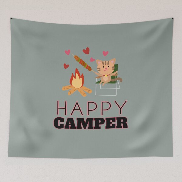 Item preview, Kawaii Happy Camper Cat with Campfire  designed and sold by JooArtPrints  ★★★★★.